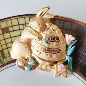 Gold and Pink Bunny Brooch